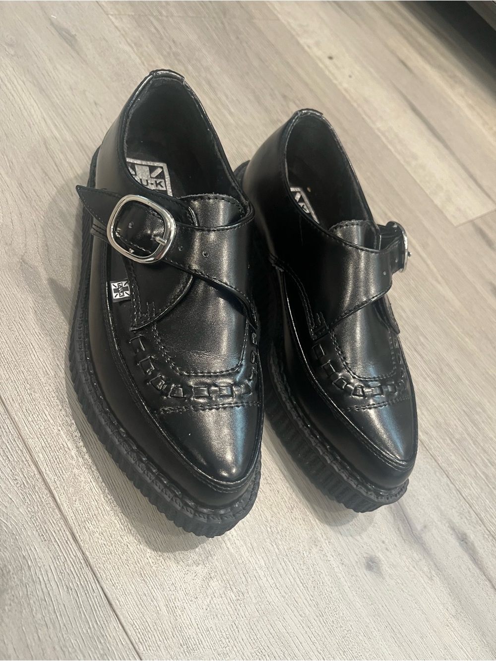 T.U.K Black Leather Buckle Creeper Loafers - Picture 10 of 10